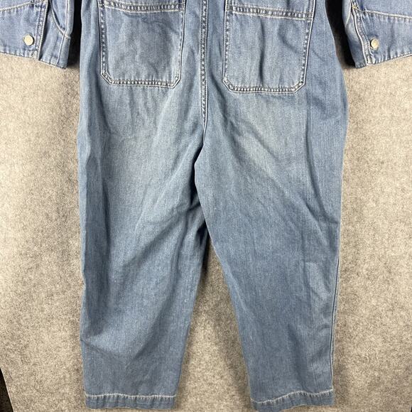 Madewell Denim Tie Waist Jumpsuit Womens Medium Blue Coverall Preppy Hipster - Picture 13 of 16